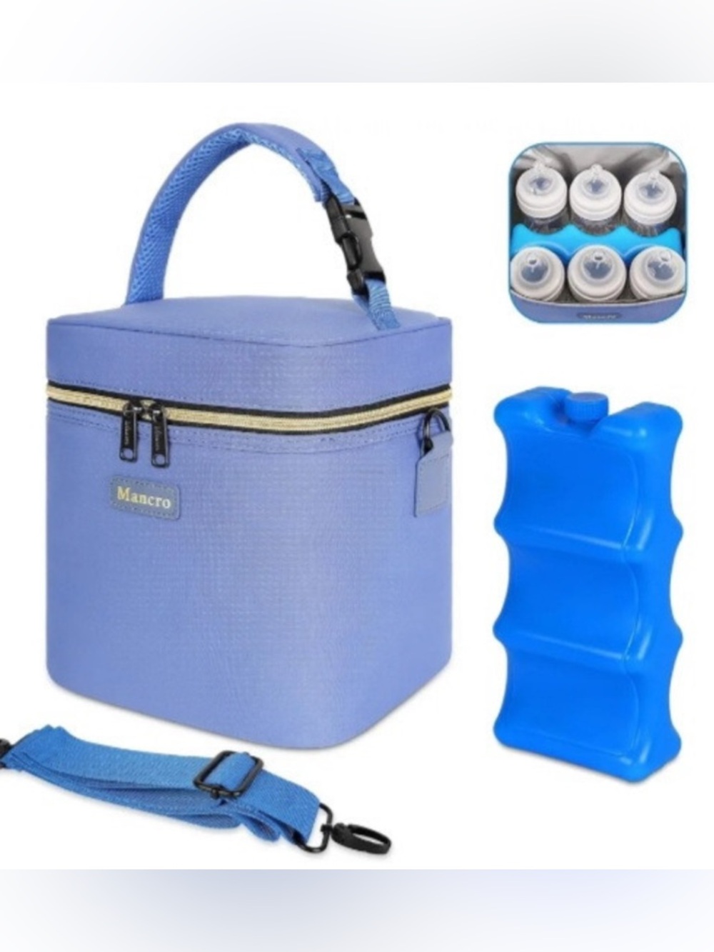New Blue Mancro Insulated Baby Bottle Breastmilk Cooler Bag w/Ice Pack